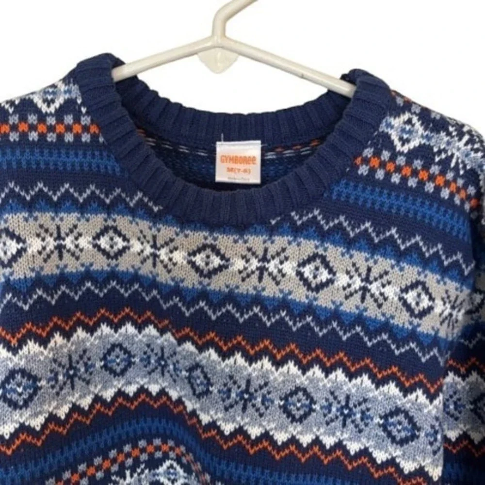 Gymboree Sweater‎ Boys 7/8 Blue White Print Long Sleeve